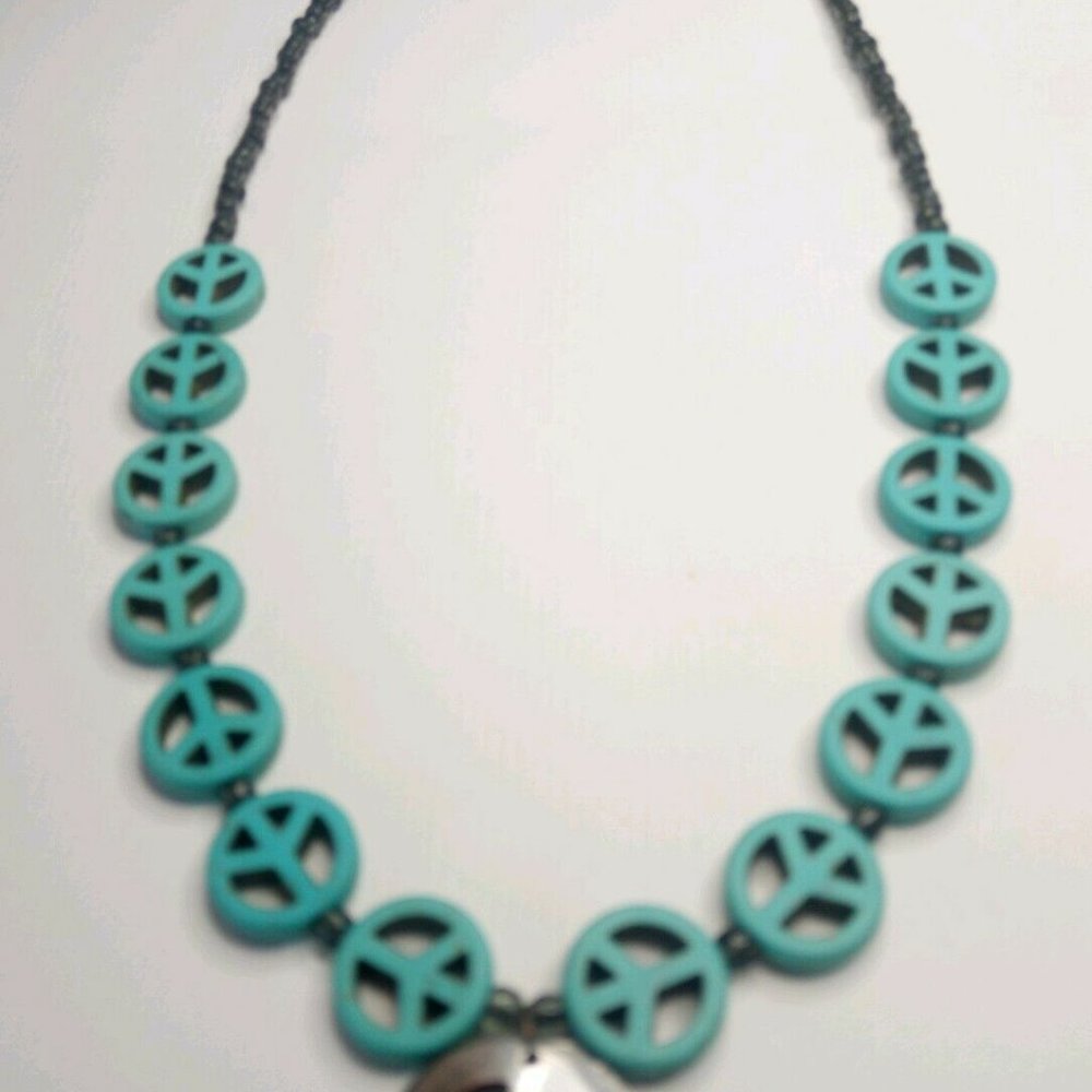 PEACE Sign, NECKLACE, TURQUOISE Hippie Charms Bead